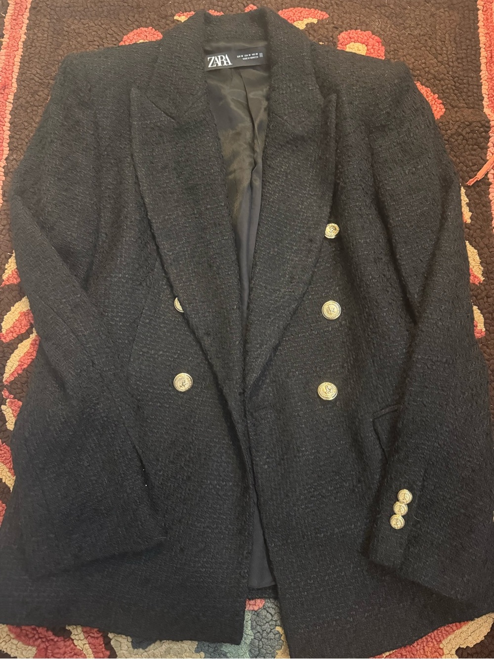 Zara Women’s Black Double-Breasted Wool-Blend Blazer